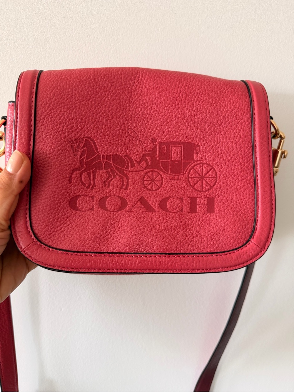 COACH Pebbled Leather Crossbody Bag in pink